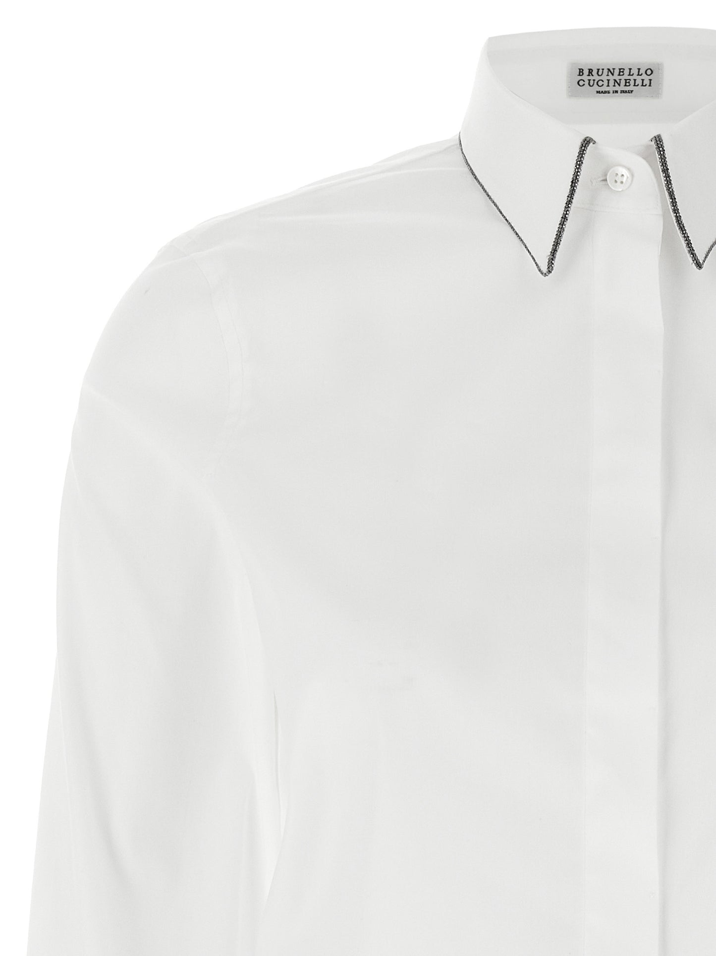Blouse by Brunello Cucinelli for women in stretch polyamide cotton white, featuring a nuanced and nuanced for a sophisticated finish.