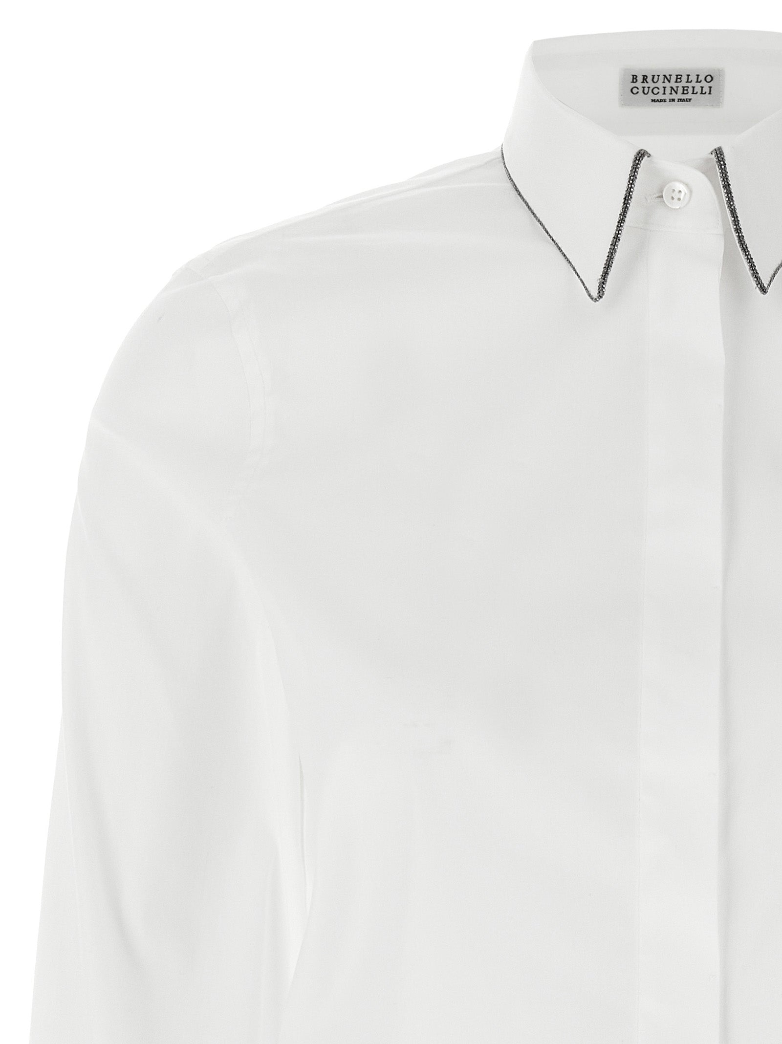 Blouse by Brunello Cucinelli for women in stretch polyamide cotton white, featuring a nuanced and nuanced for a sophisticated finish.