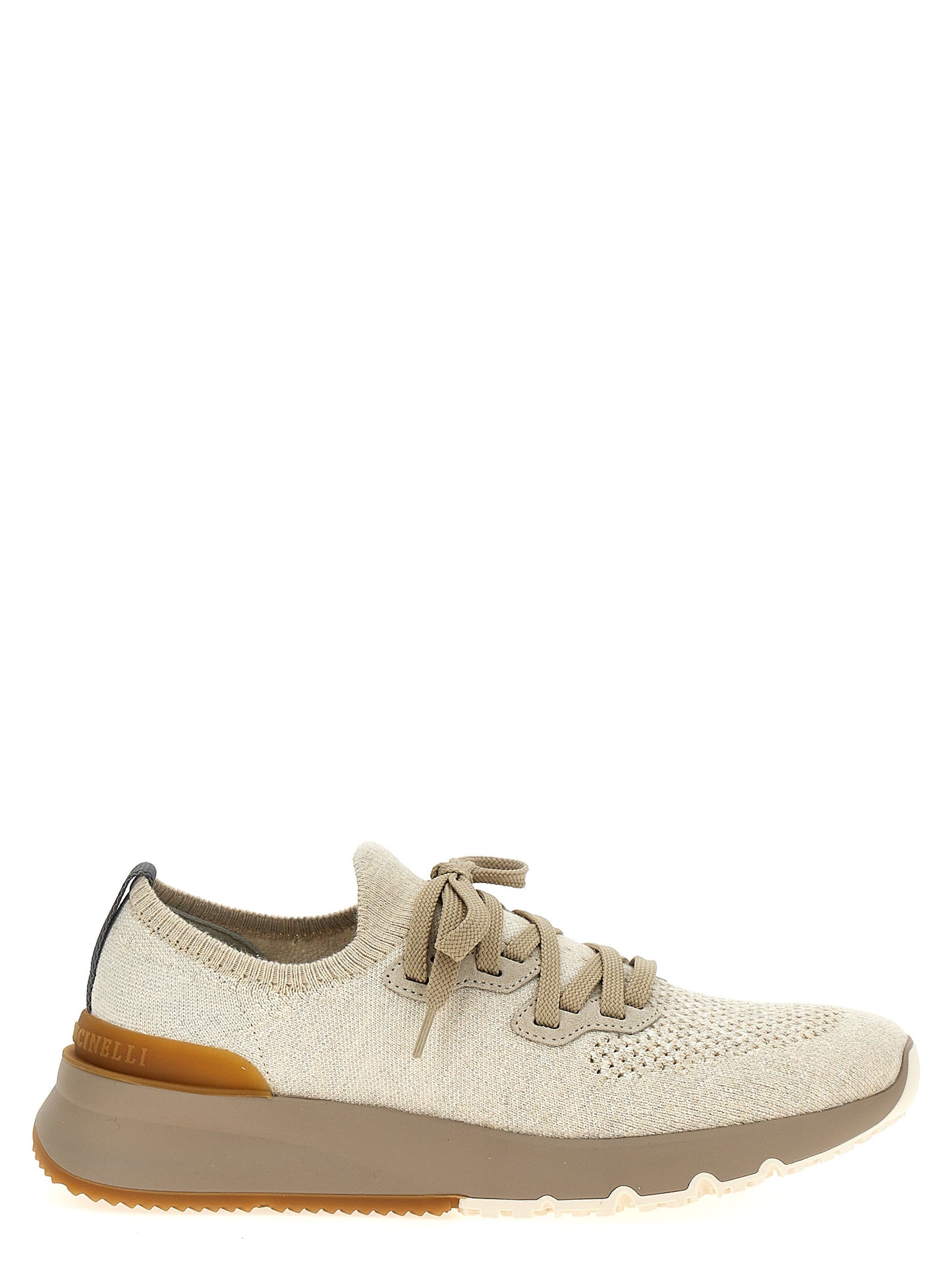 Sneakers by Brunello Cucinelli for men in stretch polyamide cotton beige presents a sumptuous silhouette, artfully capturing the essence of the Men's Low Top Slip On Stretch Polyamide Cotton Sneakers with its sumptuous low-top slip-on style design.