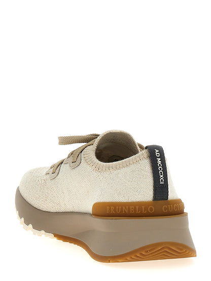 Sneakers by Brunello Cucinelli for men in stretch polyamide cotton beige features a chic design, perfectly showcasing the chic low-top slip-on style of this Men's Low Top Slip On Stretch Polyamide Cotton Sneakers.