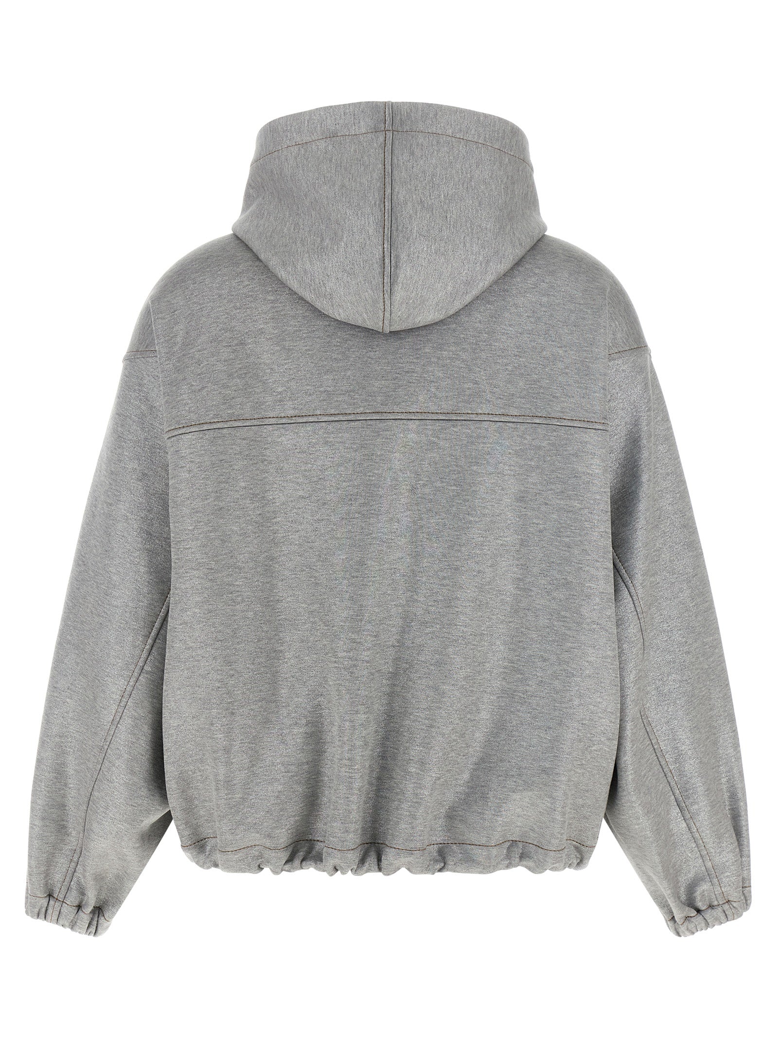 Hooded Bomber Jacket by Brunello Cucinelli for women in polyamide cotton silver showcases a bohemian silhouette, artfully detailed with a bohemian hooded high-neck neckline and signature hooded for a truly bohemian finish.