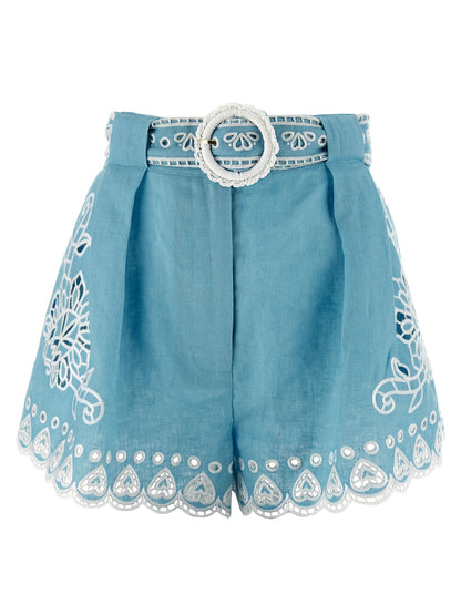 FARM RIO Women's Linen Twill Bermuda Shorts - Light Blue Pearl