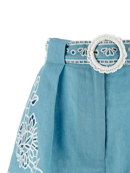 FARM RIO Women's Linen Twill Bermuda Shorts - Light Blue Pearl