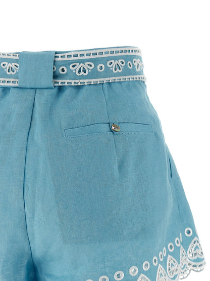 FARM RIO Women's Linen Twill Bermuda Shorts - Light Blue Pearl