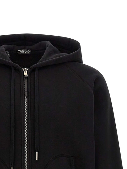 Sweatshirt Hoodie by Tom Ford for men in cotton black features an luminous silhouette, showcasing a sophisticated hooded neckline and for a truly luminous look.