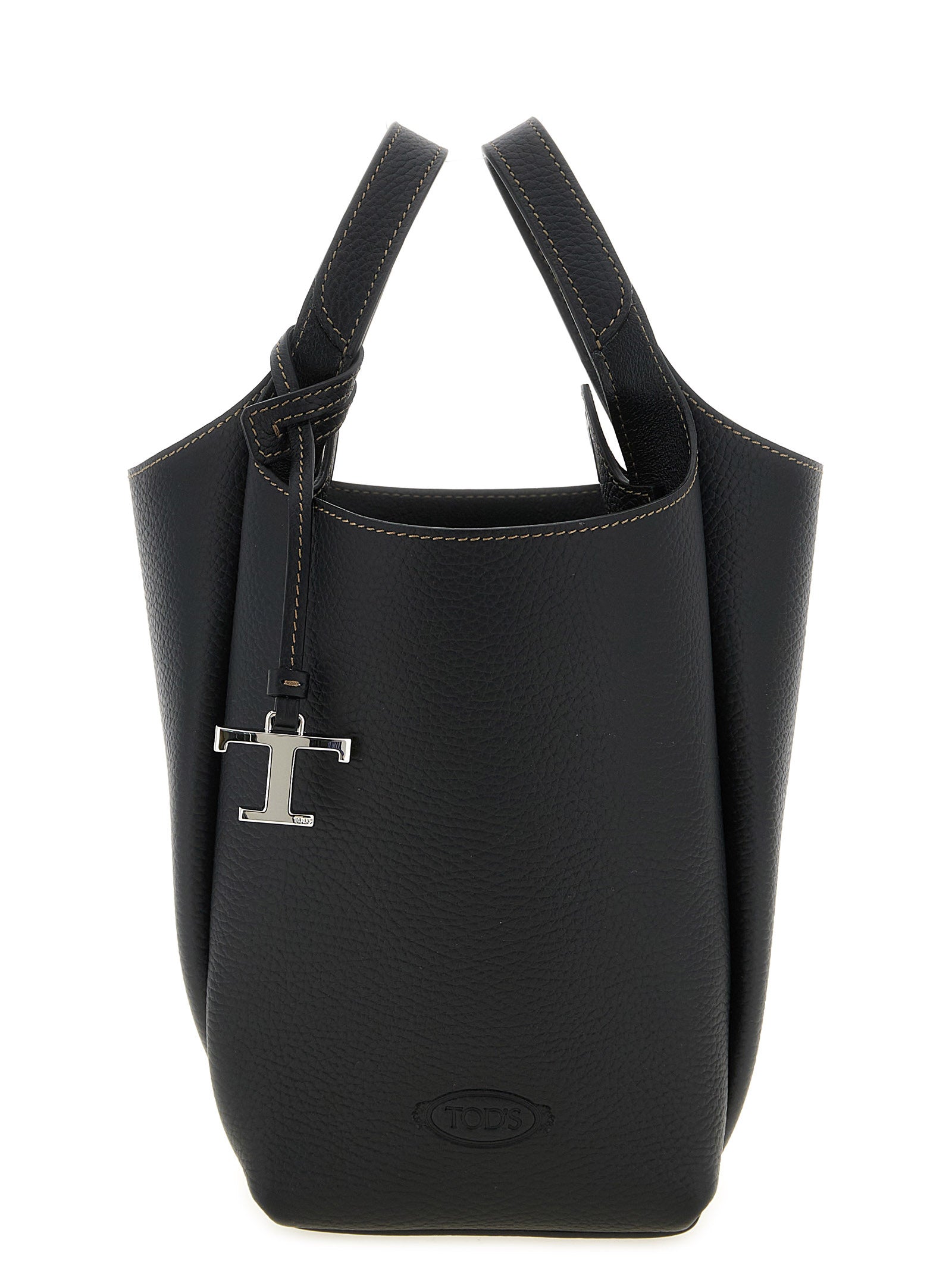 Mini Bucket Handbag by Tod's for women in calfskin leather black, silver & signature features a refined silhouette, showcasing a secure , organized , and versatile adjustable-strap, detachable-strap & handle for a refined finish.