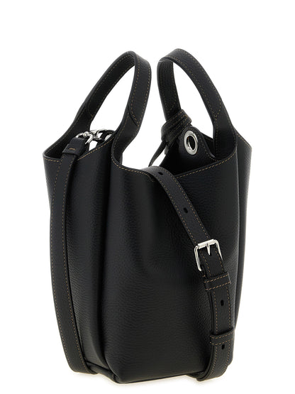 This Mini Bucket Handbag by Tod's for women in calfskin leather and black, silver & signature presents a sculptural silhouette featuring a secure , ample , and versatile adjustable-strap, detachable-strap & handle for a sculptural finish.