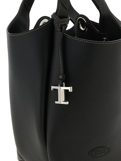 Mini Bucket Handbag by Tod's for women in calfskin leather black, silver & signature features a exquisite silhouette, showcasing a secure and exquisite with versatile adjustable-strap, detachable-strap & handle for a exquisite finish.