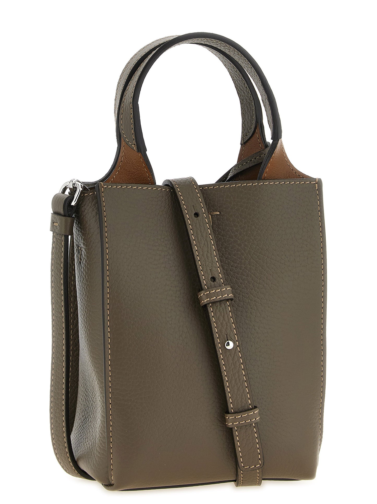 Micro Crossbody Handbag by Tod's for women in calfskin leather bicolour, green, olive, silver & signature features an refined silhouette, showcasing a secure , ample , and versatile crossbody-strap, handle & detachable-strap for a sophisticated refined aesthetic.