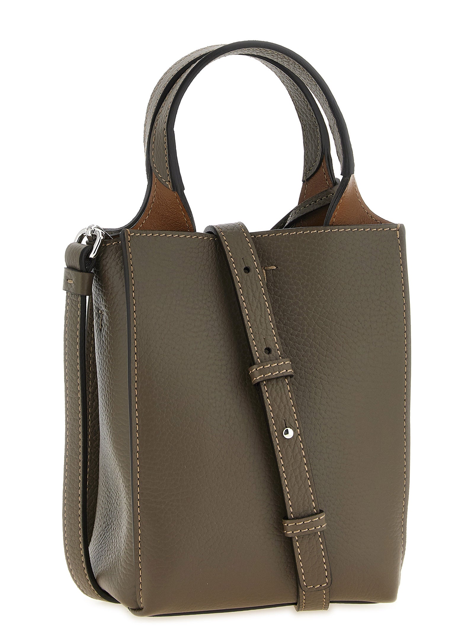 Micro Crossbody Handbag by Tod's for women in calfskin leather bicolour, green, olive, silver & signature features an refined silhouette, showcasing a secure , ample , and versatile crossbody-strap, handle & detachable-strap for a sophisticated refined aesthetic.