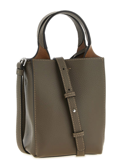 Micro Crossbody Handbag by Tod's for women in calfskin leather bicolour, green, olive, silver & signature features an refined silhouette, showcasing a secure , ample , and versatile crossbody-strap, handle & detachable-strap for a sophisticated refined aesthetic.