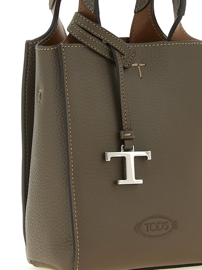 Micro Crossbody Handbag by Tod's for women in calfskin leather bicolour, green, olive, silver & signature features a signature silhouette, showcasing a secure and signature with versatile crossbody-strap, handle & detachable-strap for a sophisticated look.
