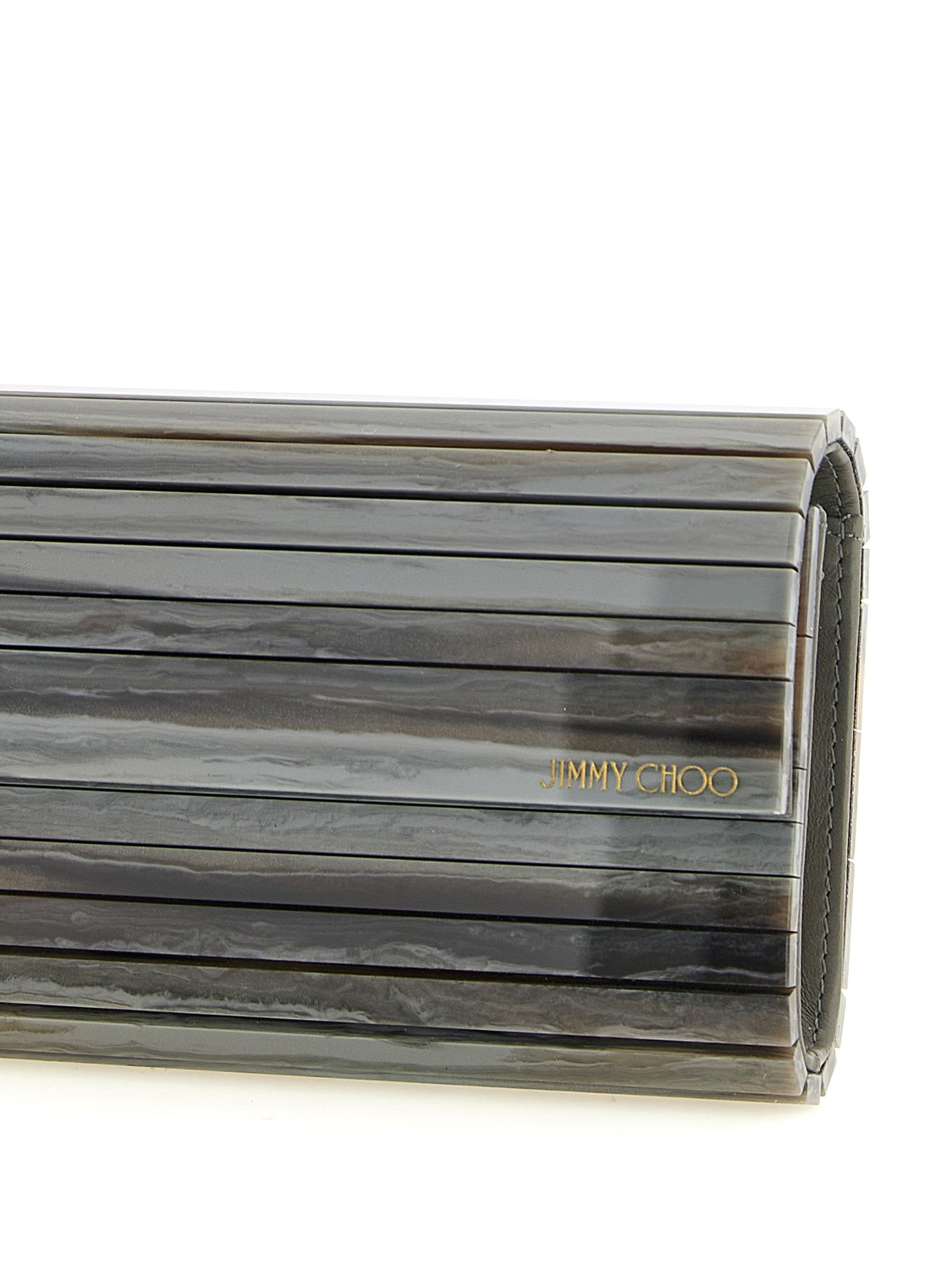 Evening Flap Clutch Handbag by Jimmy Choo for women in lambskin leather & marble gray & gold features a statuesque silhouette, showcasing a secure flap & magnetic and organized with versatile for statuesque evening wear.