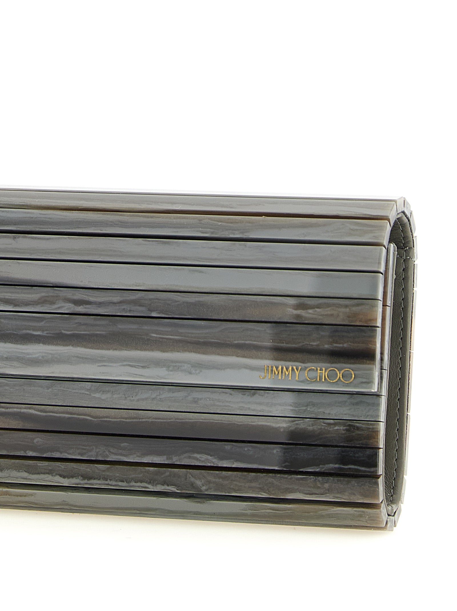 Evening Flap Clutch Handbag by Jimmy Choo for women in lambskin leather & marble gray & gold features a statuesque silhouette, showcasing a secure flap & magnetic and organized with versatile for statuesque evening wear.