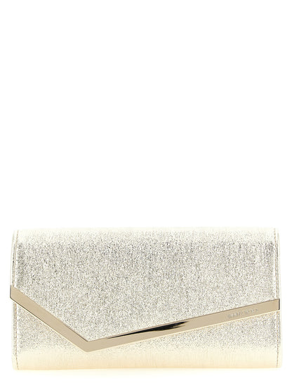 Jimmy Choo Emmie Leather & Brass Shoulder Evening Envelope Clutch Handbag - Gold