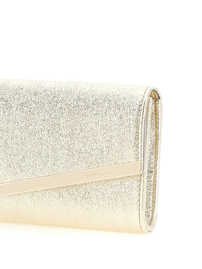 Jimmy Choo Emmie Leather & Brass Shoulder Evening Envelope Clutch Handbag - Gold