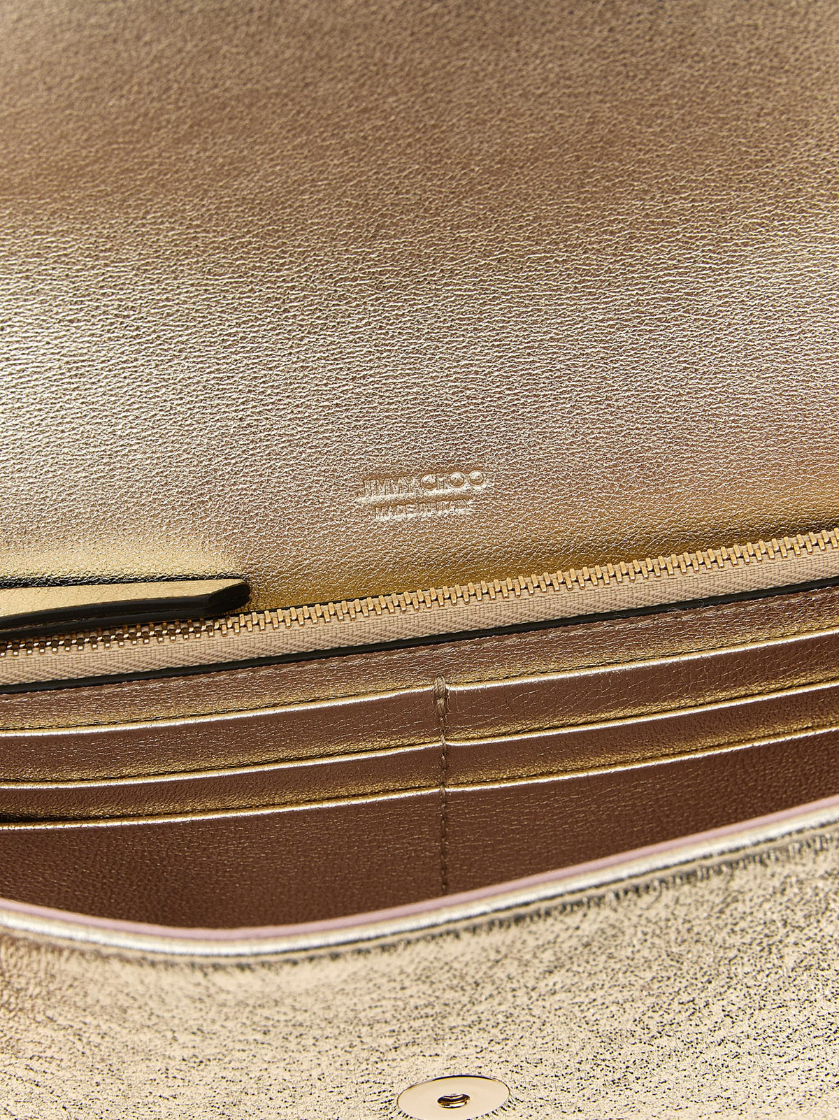 Jimmy Choo Emmie Leather & Brass Shoulder Evening Envelope Clutch Handbag - Gold