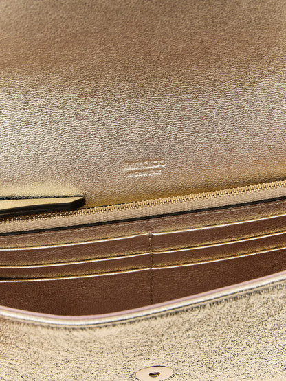 Jimmy Choo Emmie Leather & Brass Shoulder Evening Envelope Clutch Handbag - Gold