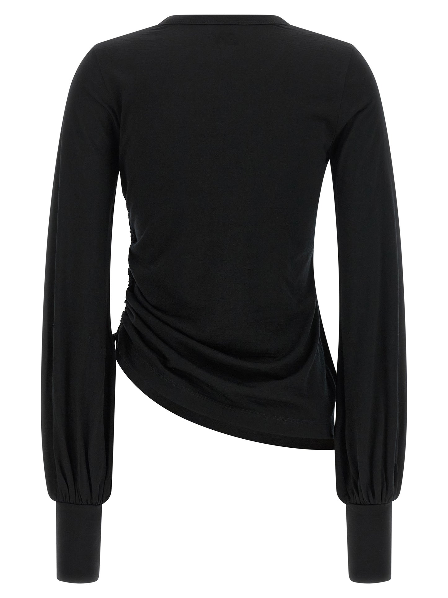 Activewear T-Shirt by Y-3 for women in merino wool gradient, black & striped features an athletic silhouette with sleeves and a neckline, enhanced by high-performance .