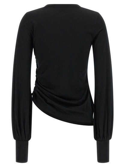 Activewear T-Shirt by Y-3 for women in merino wool gradient, black & striped features an athletic silhouette with sleeves and a neckline, enhanced by high-performance .