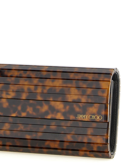 Shoulder Evening Flap Clutch Handbag by Jimmy Choo for women in polyester leather amber, beige, brown & gold features a architectural silhouette, showcasing a secure flap & magnetic, ample , and versatile shoulder-strap for a architectural finish.