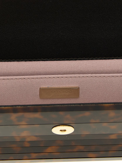 Shoulder Evening Flap Clutch Handbag by Jimmy Choo for women in polyester leather amber, beige, brown & gold features an sculptural silhouette, showcasing a secure flap & magnetic and sculptural with versatile shoulder-strap for a sophisticated look.