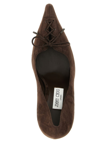 High-Heel Pumps Heels by Jimmy Choo for women in suede leather brown features an captivating silhouette, showcasing the elegant Women's Suede Leather High-Heel Pumps Heels design with a high-heel and a sophisticated .