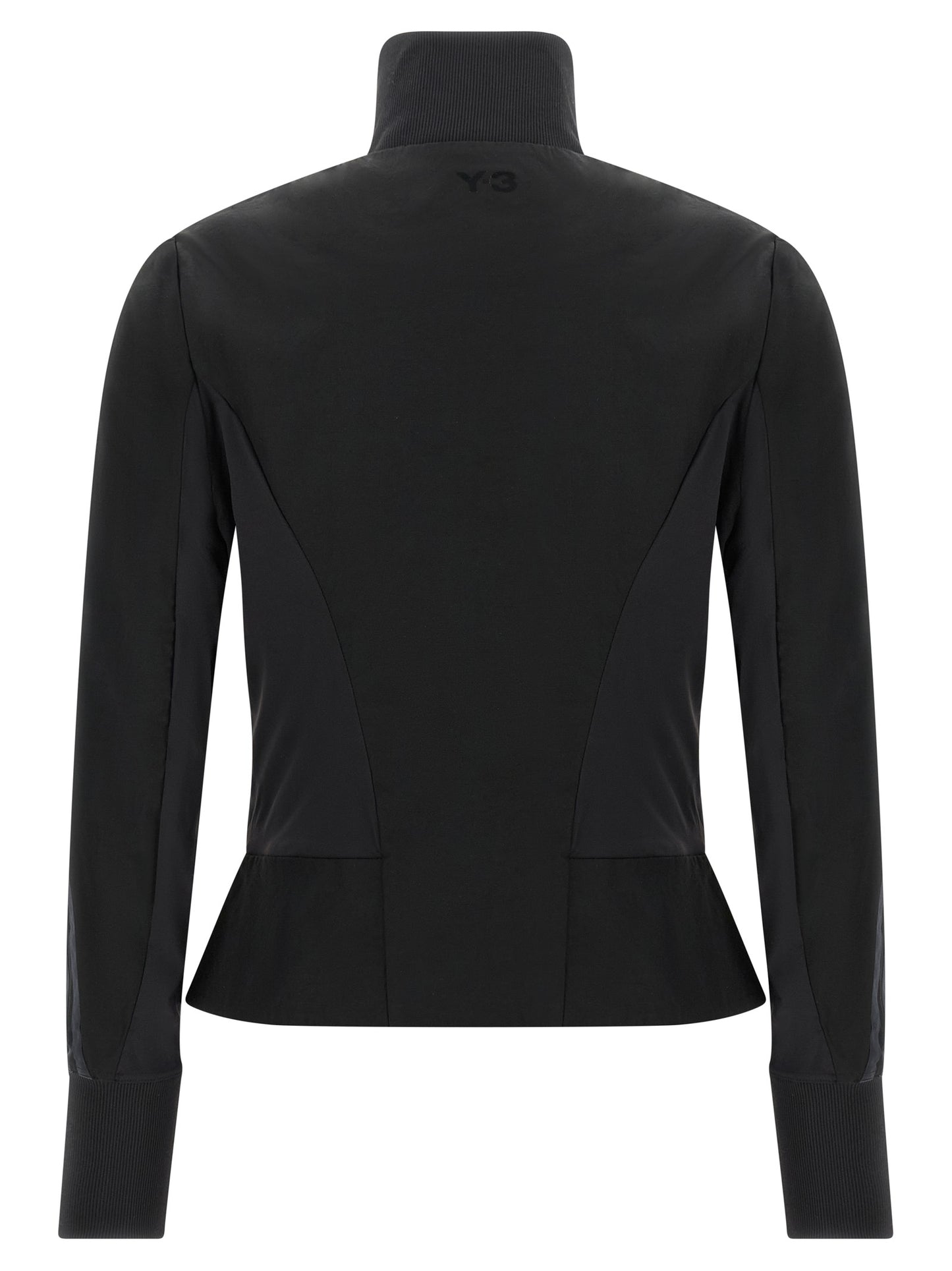 Activewear Sweatshirt by Y-3 for women in polyamide twill gradient, black & striped showcases a athletic silhouette with sleeves, a athletic high-neck neckline, and high-performance for a athletic aesthetic.