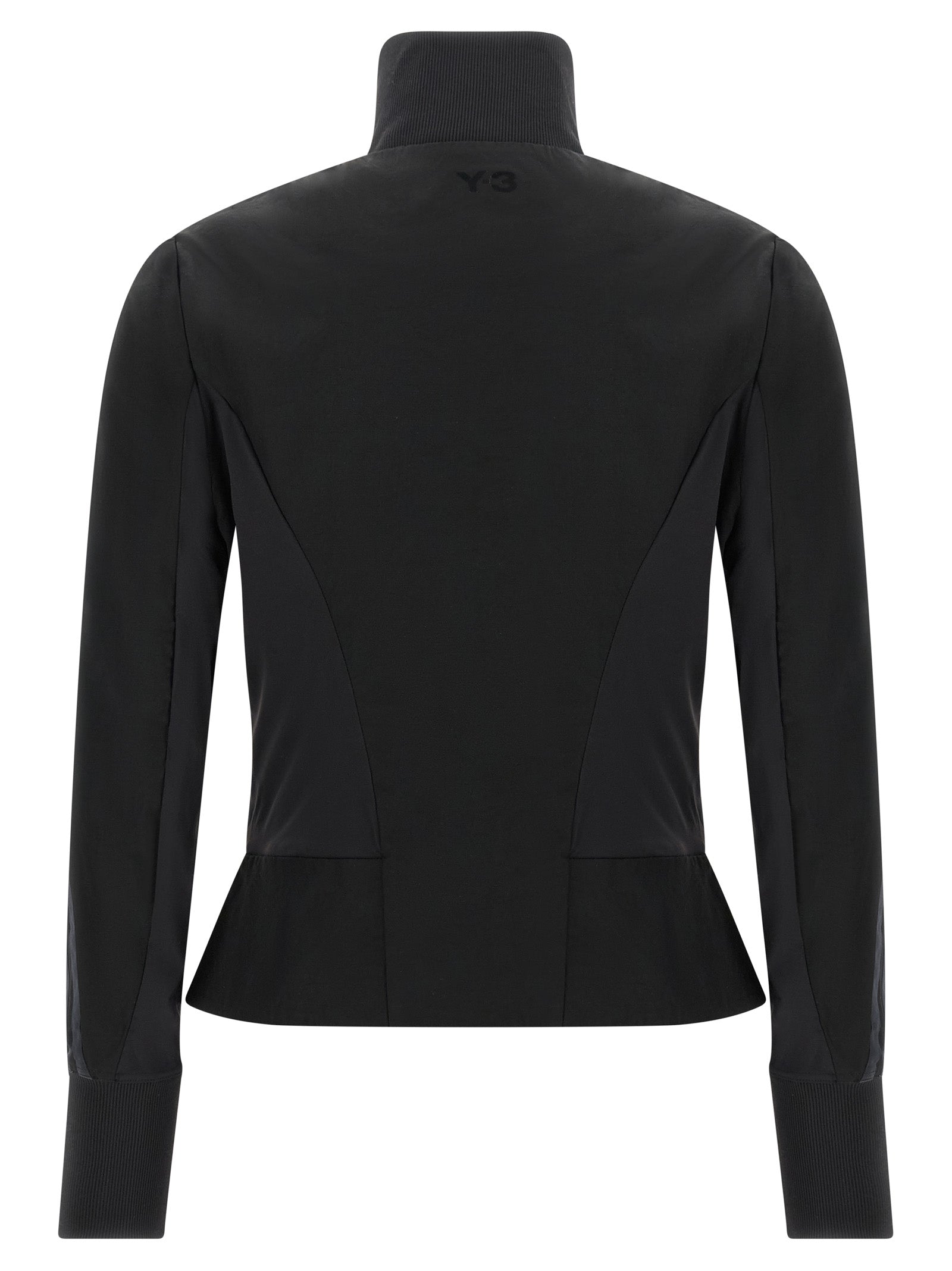Activewear Sweatshirt by Y-3 for women in polyamide twill gradient, black & striped showcases a athletic silhouette with sleeves, a athletic high-neck neckline, and high-performance for a athletic aesthetic.