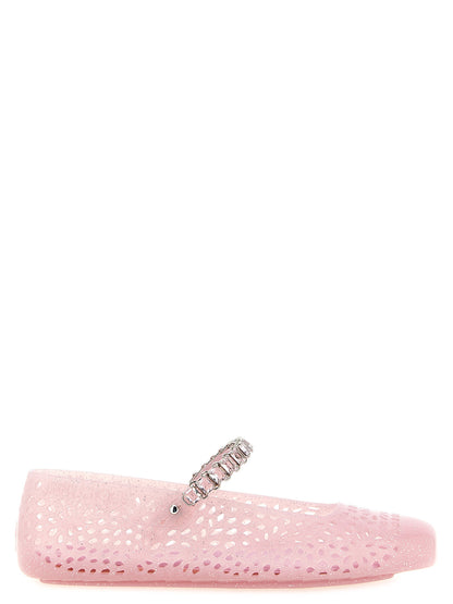Ballet Mary-Jane Flat Shoes by Jimmy Choo for women in thermoplastic polyurethane multicolor, pink, silver & patterned showcases a enchanting silhouette as part of the Women's Thermoplastic Polyurethane Ballet Mary-Jane Flat Shoes collection, defined by a enchanting square toe style and for a enchanting look.
