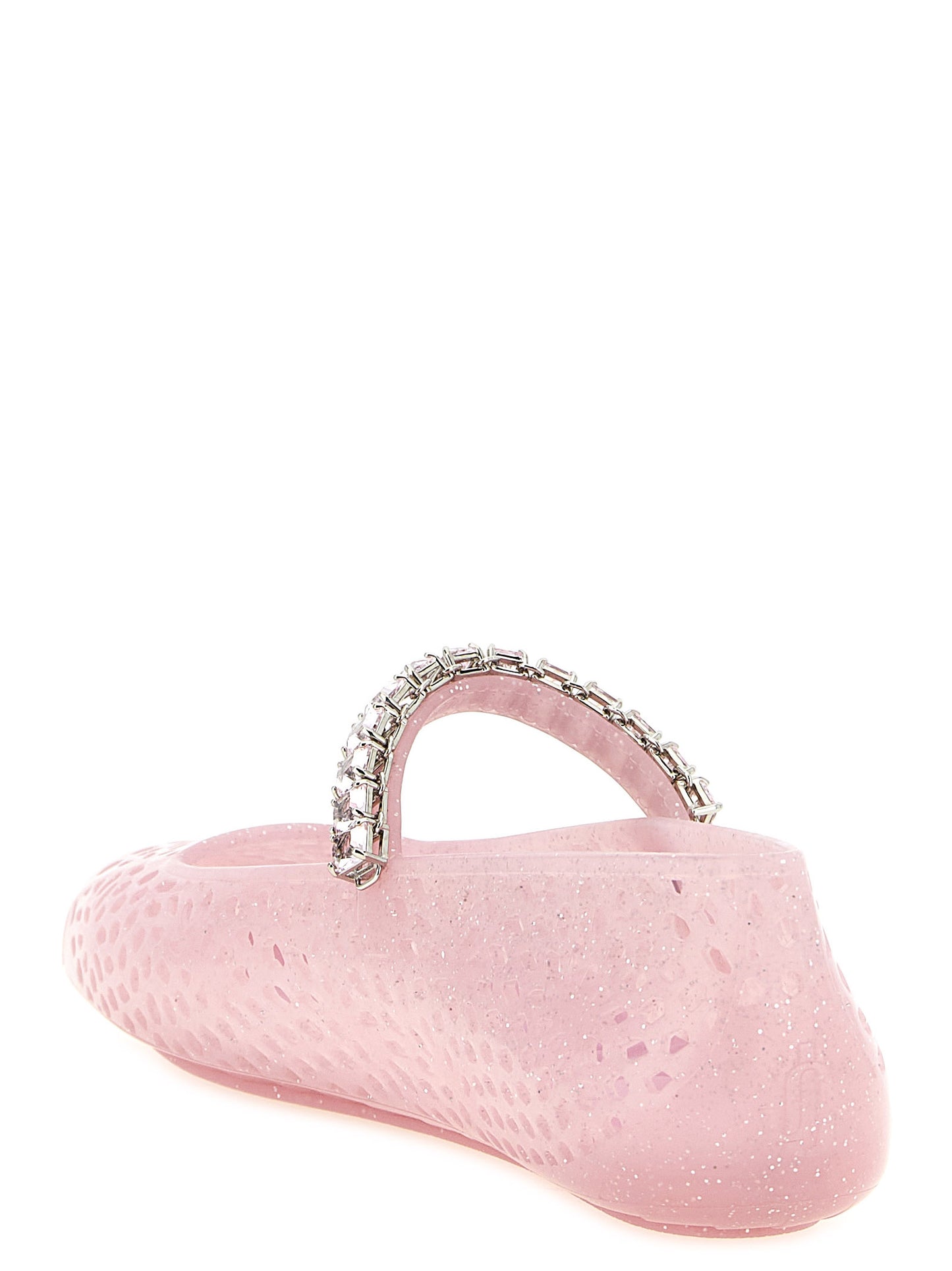 Ballet Mary-Jane Flat Shoes by Jimmy Choo for women in thermoplastic polyurethane multicolor, pink, silver & patterned presents a impeccable silhouette as Women's Thermoplastic Polyurethane Ballet Mary-Jane Flat Shoes, artfully designed with a and a impeccable square toe style for a refined, upscale finish.