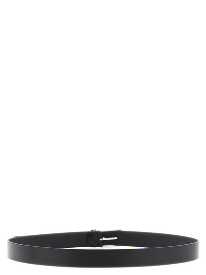 Belt by Tom Ford for men in calfskin leather & palladium black & palladium features an artisanal finish, elegantly showcasing the signature style and artisanal craftsmanship of the Calfskin Leather & Palladium Belt design.