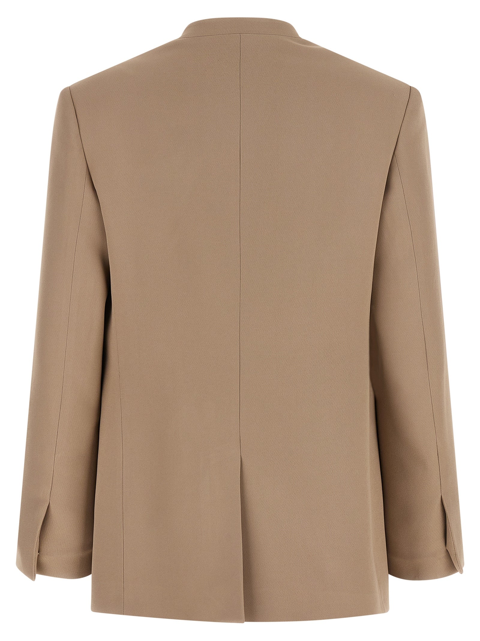 Blazer by Fabiana Filippi for women in linen twill viscose & acetate beige & camel presents a distinguished silhouette, detailed with a distinguished v-neck split lapel neckline and distinctive for a truly sophisticated finish.