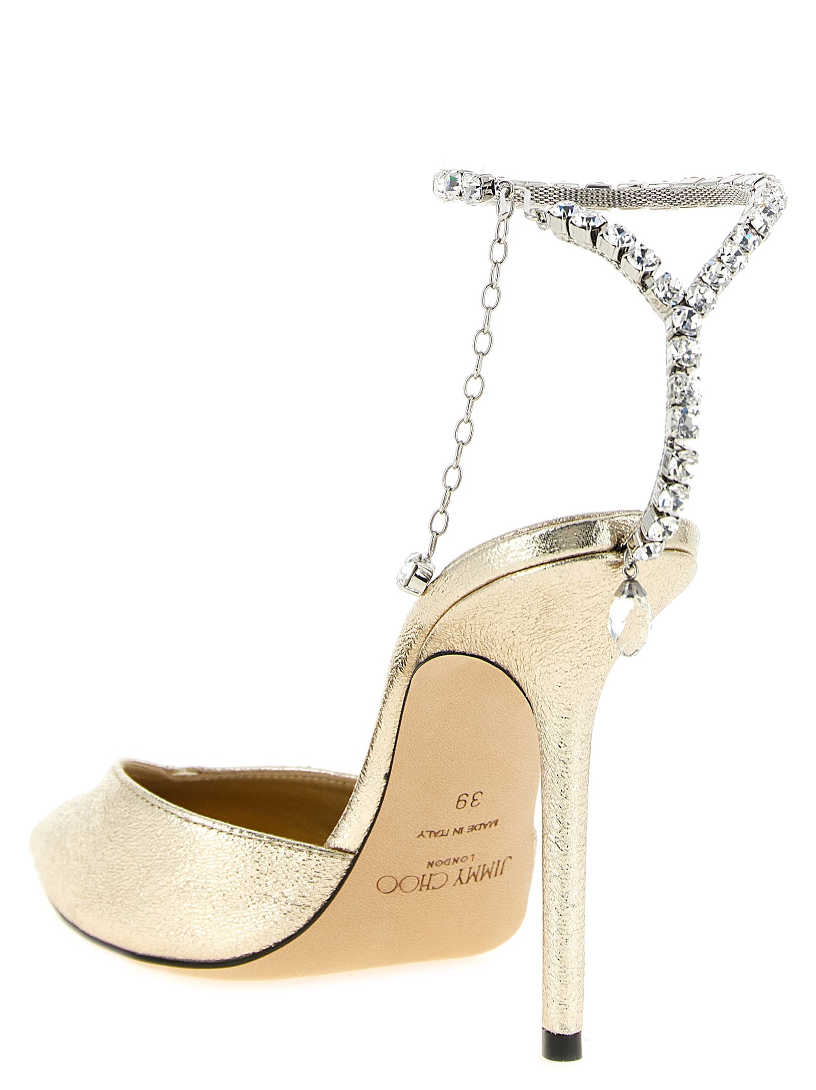 High-Heel Stiletto Pumps Heels by Jimmy Choo for women in plastic leather & crystal gold features an effortlessly chic silhouette from the Women's Plastic Leather & Crystal High-Heel Stiletto Pumps Heels collection, showcasing a stiletto high-heel and effortlessly chic for a effortlessly chic look.