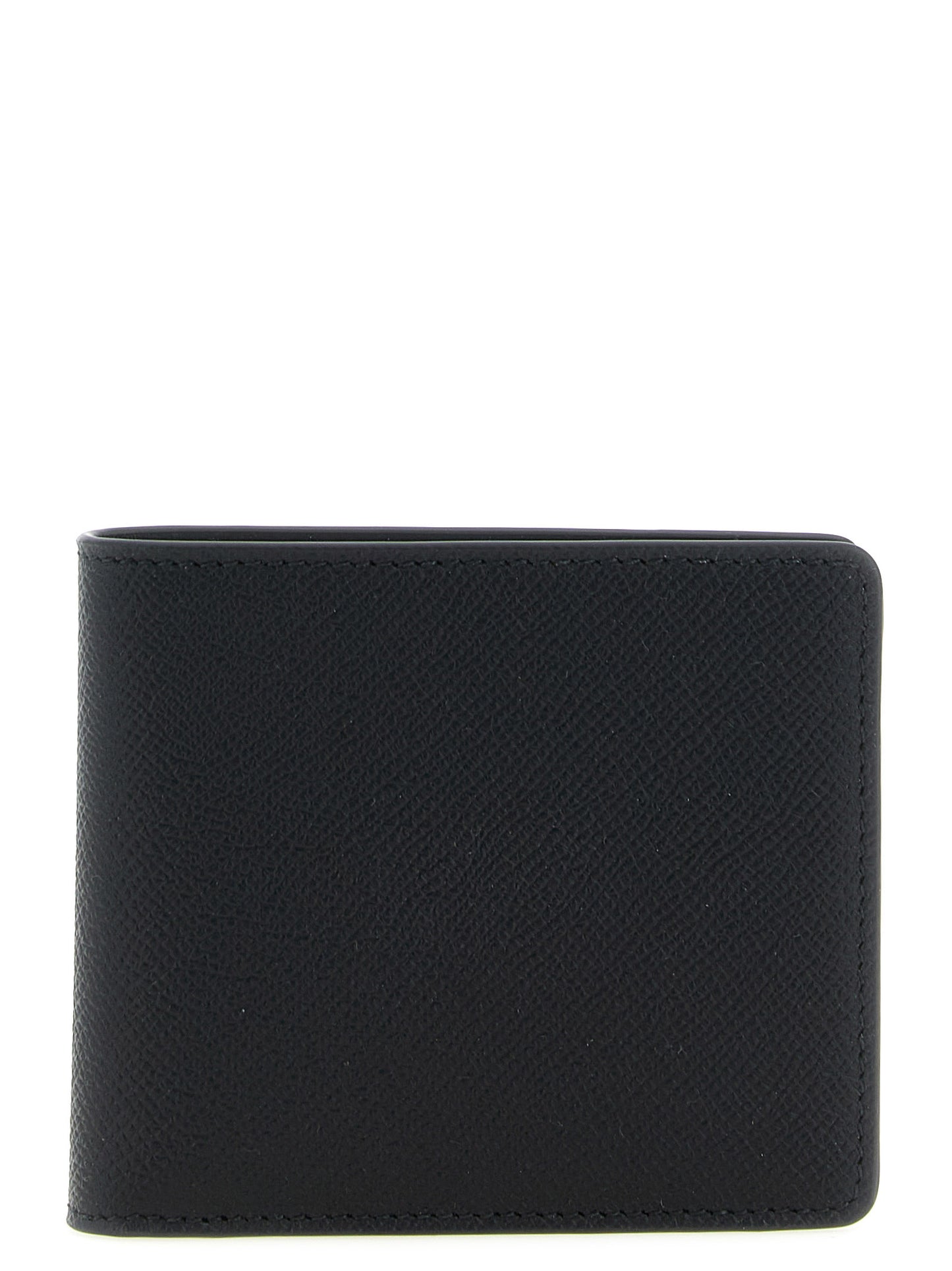 Cardholder Wallet by Maison Margiela for men in calfskin leather black, silver & signature showcases a discerning silhouette, artfully capturing the essence of Four Stitches Calfskin Leather Cardholder Wallet with its functional card-organization.