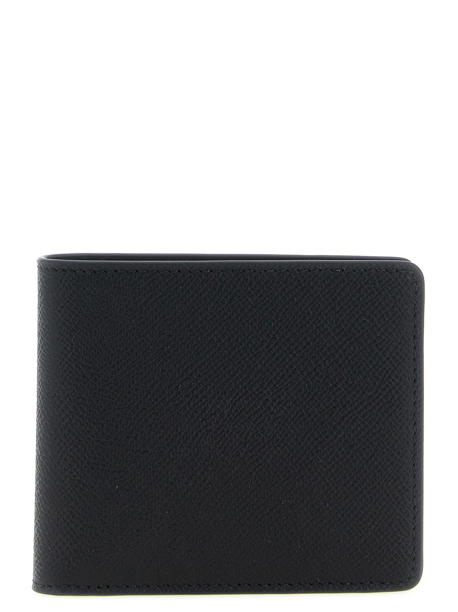 Cardholder Wallet by Maison Margiela for men in calfskin leather black, silver & signature showcases a discerning silhouette, artfully capturing the essence of Four Stitches Calfskin Leather Cardholder Wallet with its functional card-organization.