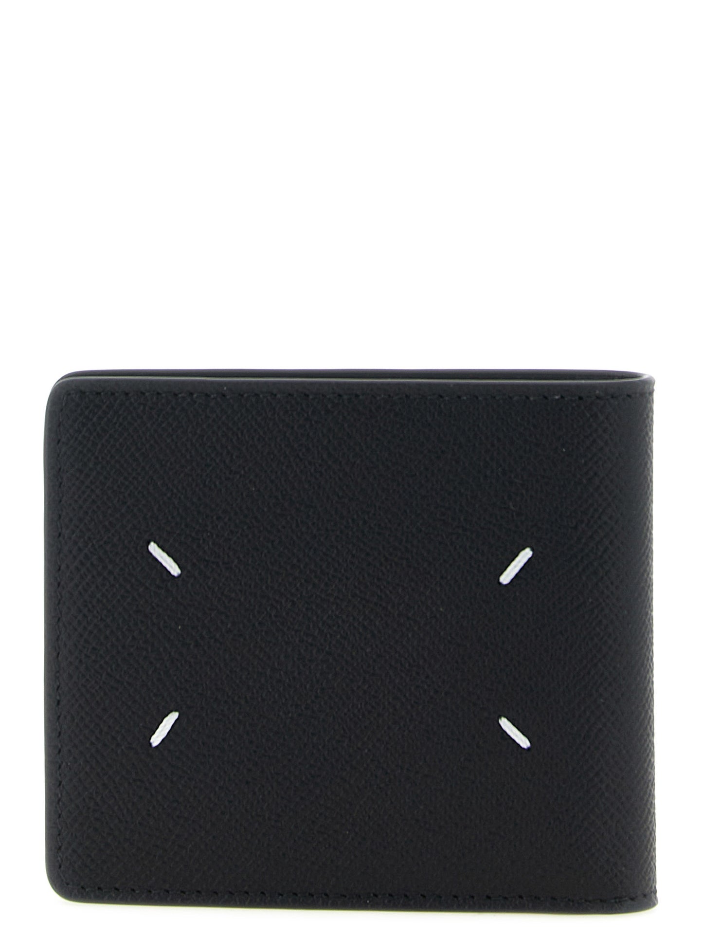 Cardholder Wallet by Maison Margiela for men in calfskin leather black, silver & signature presents a streamlined silhouette, showcasing the sophisticated design of the Four Stitches Calfskin Leather Cardholder Wallet collection with functional card-organization.