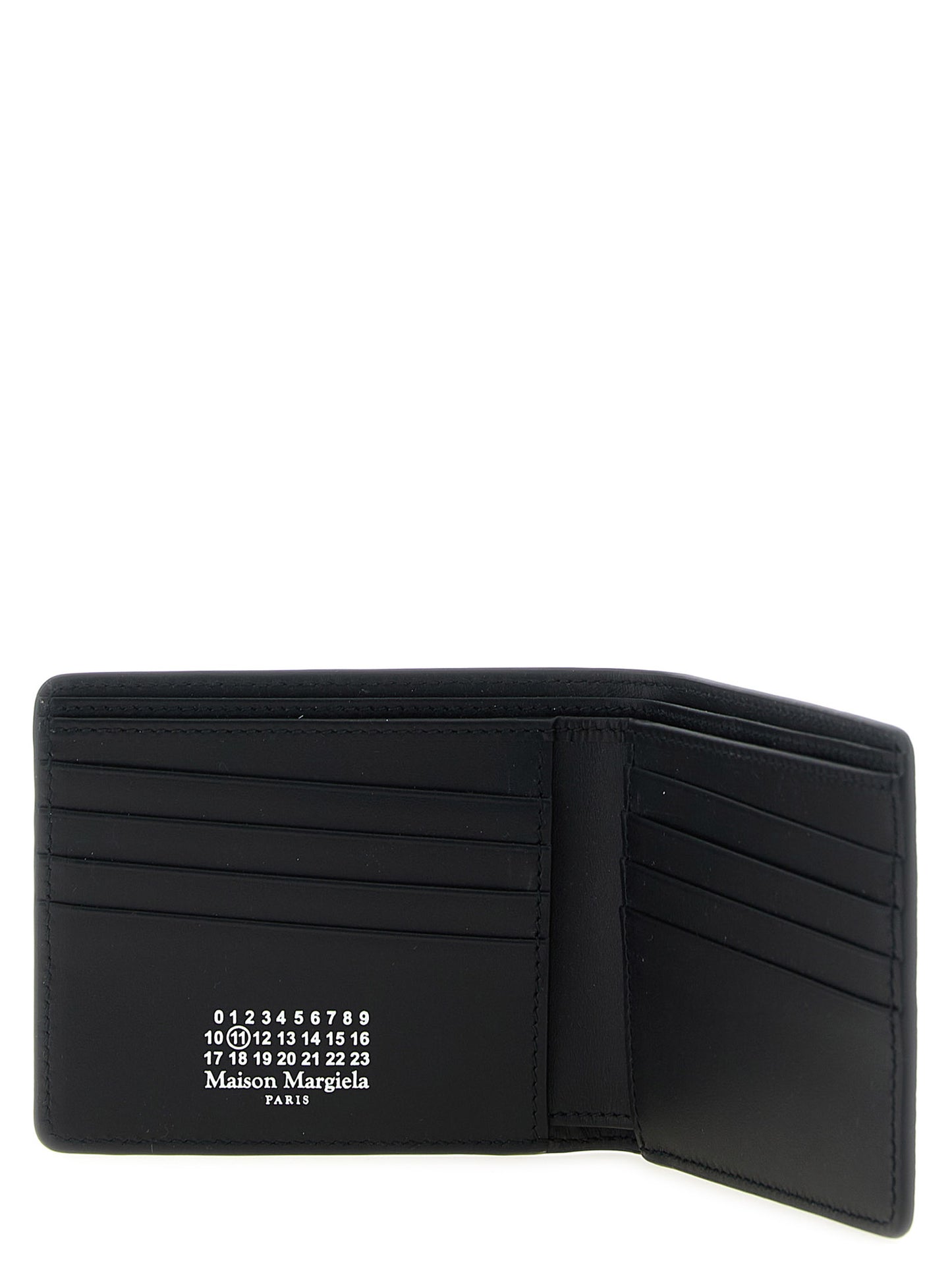 Cardholder Wallet by Maison Margiela for men in calfskin leather black, silver & signature showcases a refined silhouette, artfully capturing the essence of the refined Four Stitches Calfskin Leather Cardholder Wallet design with functional card-organization.