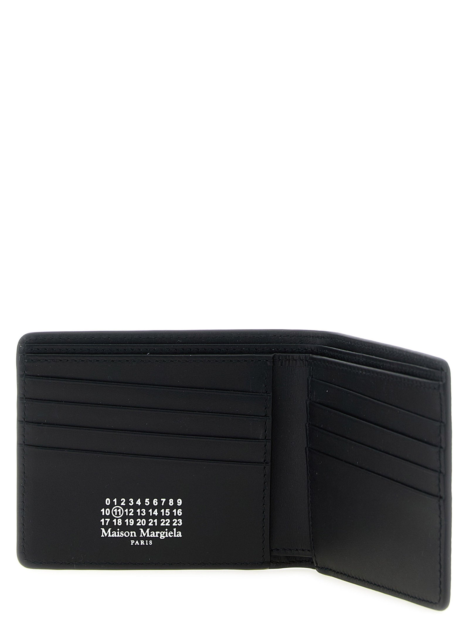 Cardholder Wallet by Maison Margiela for men in calfskin leather black, silver & signature showcases a refined silhouette, artfully capturing the essence of the refined Four Stitches Calfskin Leather Cardholder Wallet design with functional card-organization.