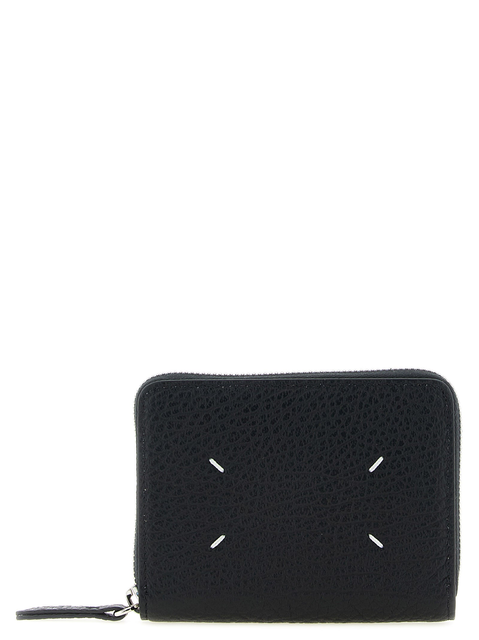 Cardholder Wallet by Maison Margiela for men in calfskin leather black & signature presents a refined silhouette, artfully capturing the essence of the Four Stitches Calfskin Leather Cardholder Wallet design with sophisticated card-organization zip-around coin-purse for a refined look.