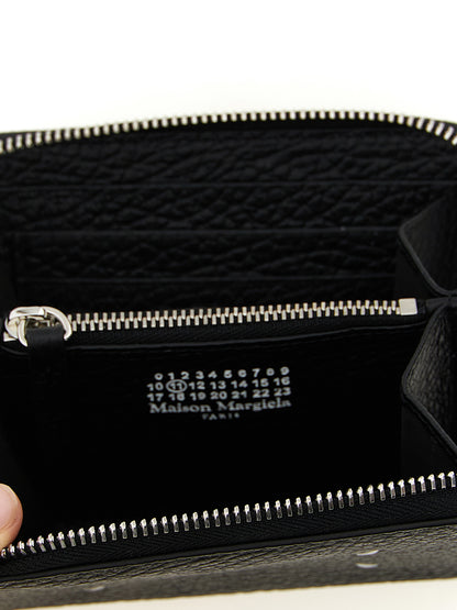 Cardholder Wallet by Maison Margiela for men in calfskin leather black & signature features a streamlined silhouette, showcasing the streamlined Four Stitches Calfskin Leather Cardholder Wallet design with sophisticated card-organization zip-around coin-purse for a premium look.