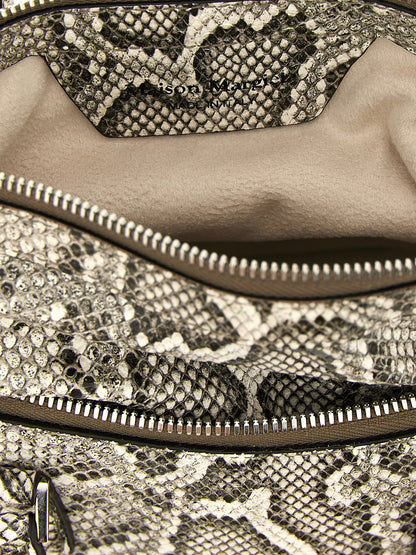 Mini Shoulder Bag by Maison Margiela for women in pvc & leather gray, silver, signature-print & print features a enviable silhouette, showcasing a secure , ample , and enviable shoulder-strap for a enviable finish.