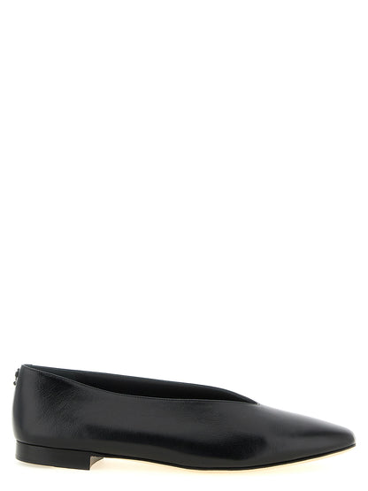 Ballet Flat Shoes by Jimmy Choo for women in plastic leather black & monogram presents a impeccable silhouette as Women's Plastic Leather Ballet Flat Shoes, artfully designed with a and a impeccable for a refined, upscale finish.