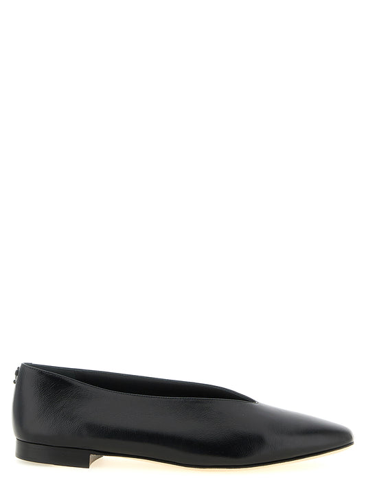 Ballet Flat Shoes by Jimmy Choo for women in plastic leather black & monogram presents a impeccable silhouette as Women's Plastic Leather Ballet Flat Shoes, artfully designed with a and a impeccable for a refined, upscale finish.