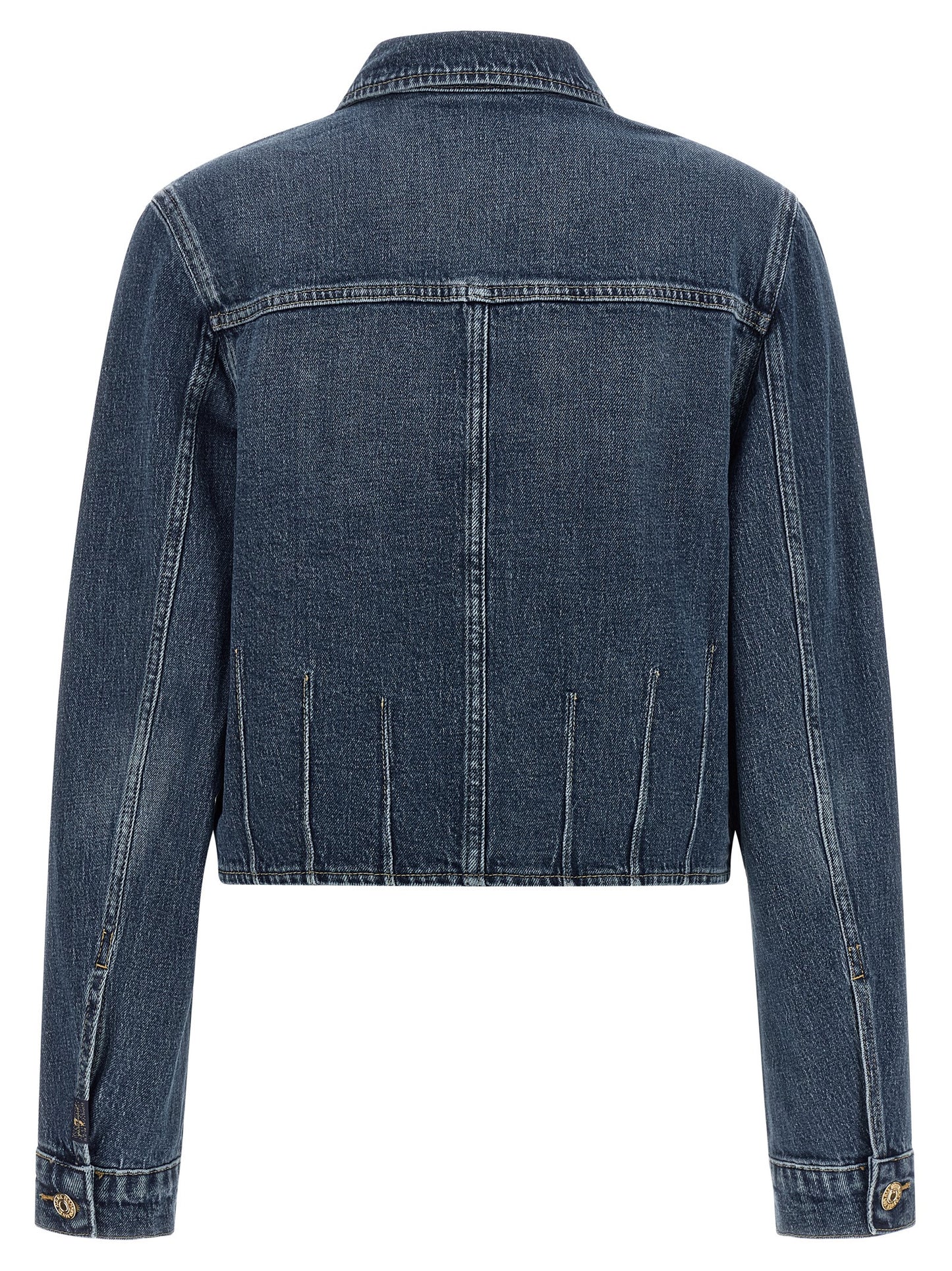 Trucker Jacket by 7 For All Mankind for women in stretch denim cotton dark-blue features an contemporary silhouette, showcasing a sophisticated shirt-collar neckline and contemporary pockets for a truly refined look.