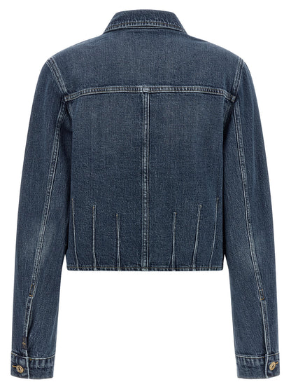 Trucker Jacket by 7 For All Mankind for women in stretch denim cotton dark-blue features an contemporary silhouette, showcasing a sophisticated shirt-collar neckline and contemporary pockets for a truly refined look.