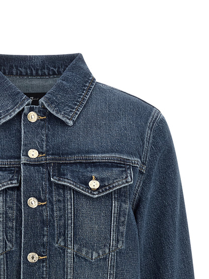Trucker Jacket by 7 For All Mankind for women in stretch denim cotton dark-blue presents a effortlessly chic silhouette, showcasing a sophisticated shirt-collar neckline and premium pockets for a truly effortlessly chic finish.
