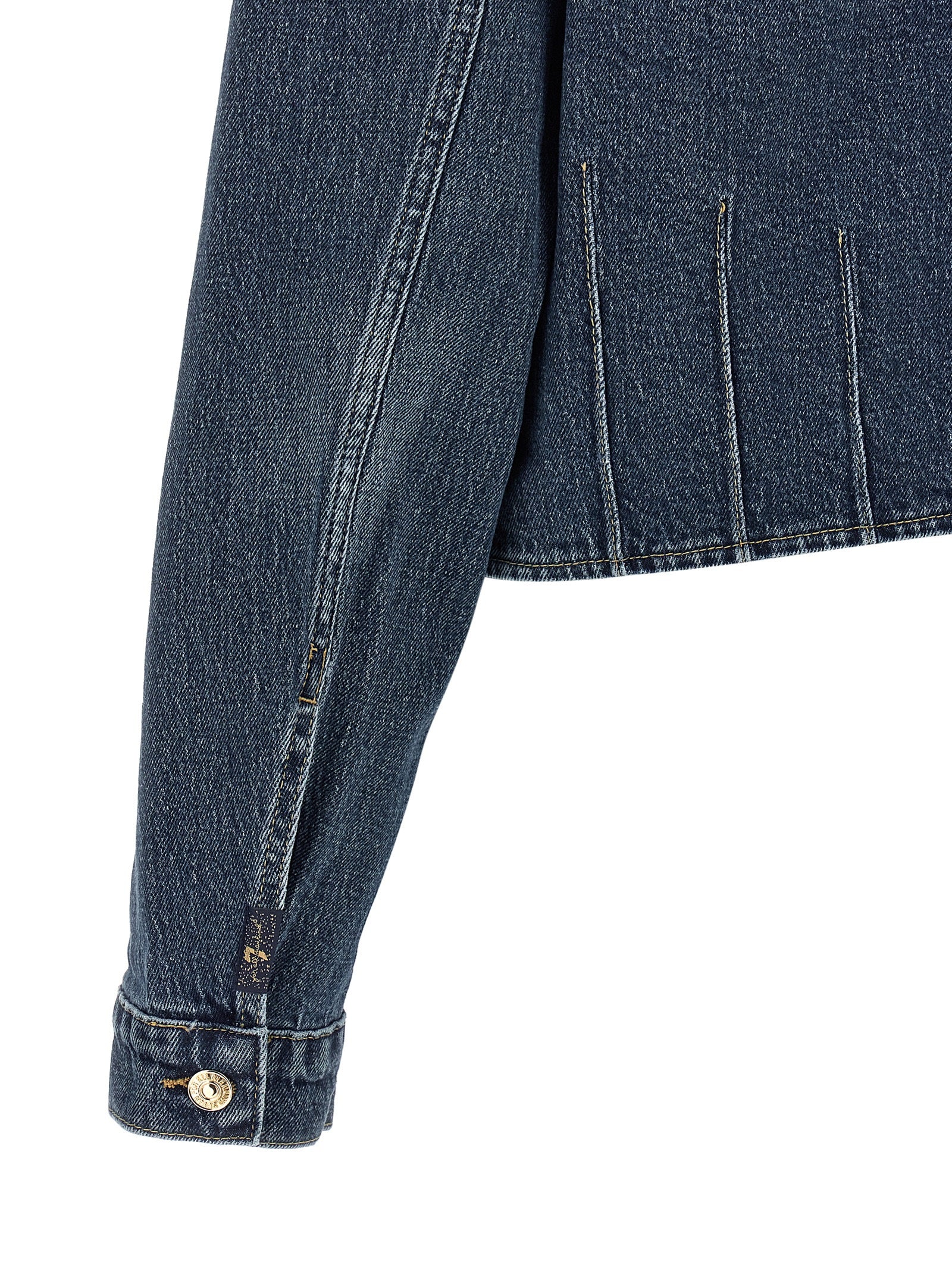 Trucker Jacket by 7 For All Mankind for women in stretch denim cotton dark-blue showcases a bohemian silhouette, artfully detailed with a bohemian and signature pockets for a truly bohemian finish.