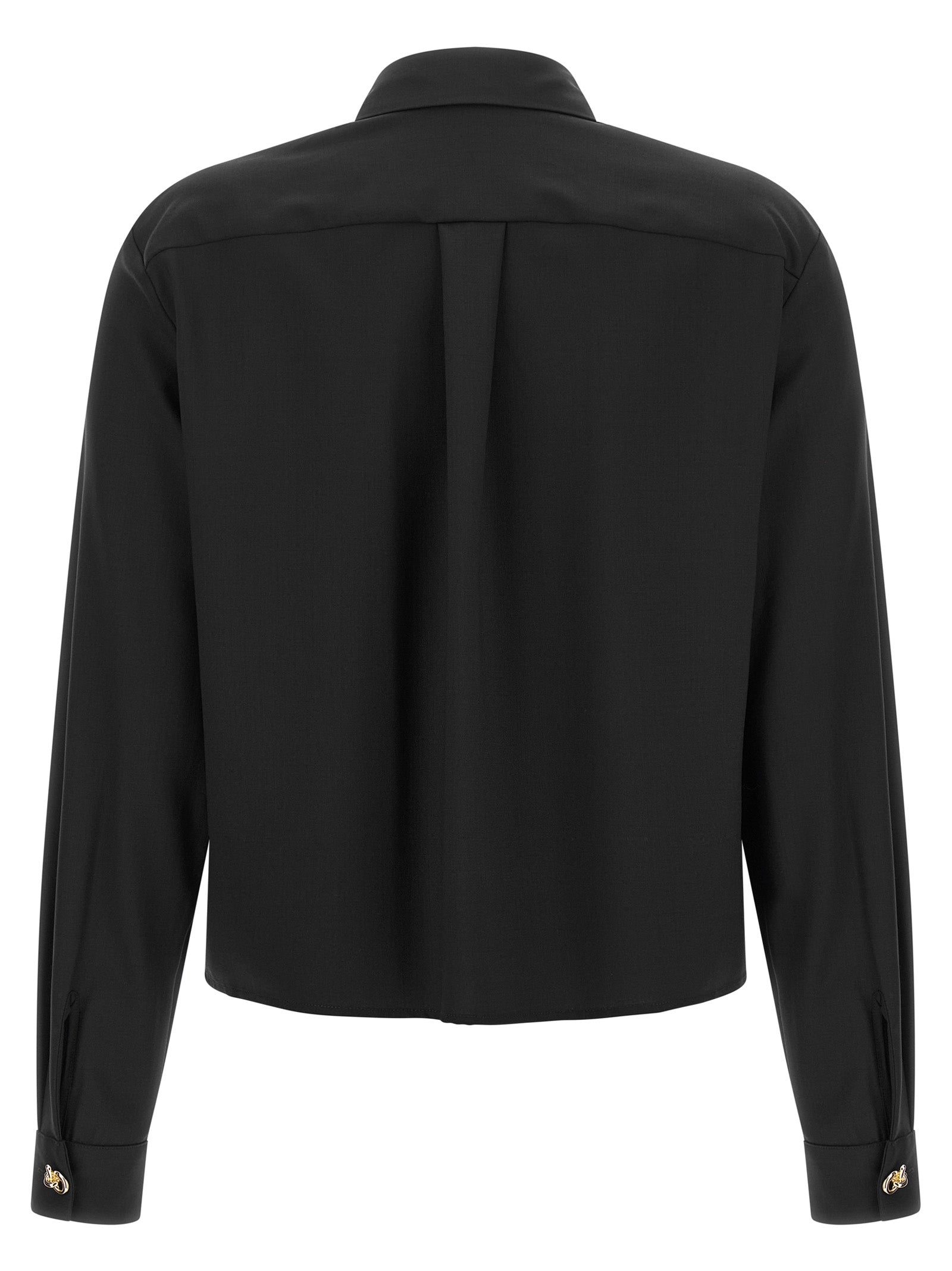 Blouse by Fabiana Filippi for women in polyamide & virgin wool black & gold showcases a sharp silhouette, elegantly detailed with a sharp square neckline and sharp .