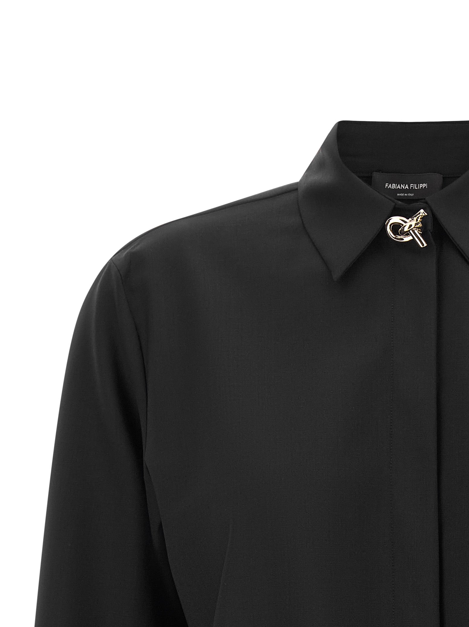 Blouse by Fabiana Filippi for women in polyamide & virgin wool black & gold, featuring a nuanced and nuanced square neckline for a sophisticated finish.